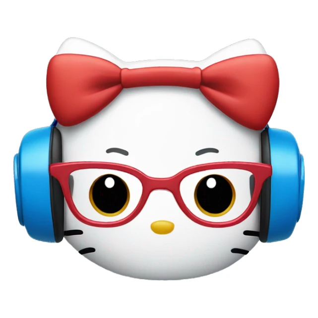 hello kitty in red glasses and with blue headphones  sticker