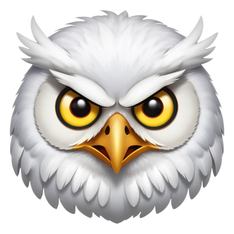Angry Birds style owl, fluffed feathers, glaring sticker