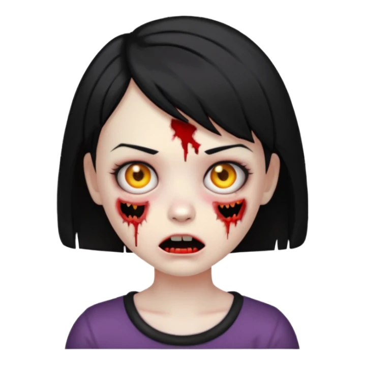 Emoji zombie girl com cabelo preto curto com uma expressão normal sticker