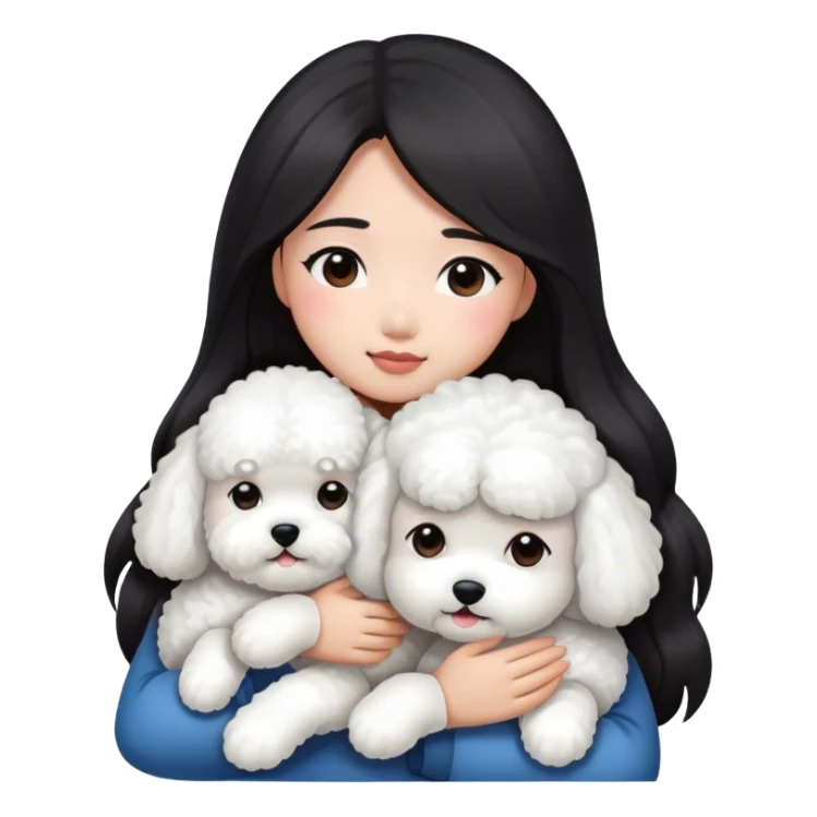  Asian girl with long dark hair hugging white bichon sticker