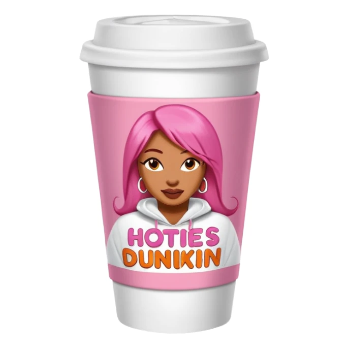A Dunkin coffee cup but Megan thee stallion themed that says hotties run on Dunkin  sticker