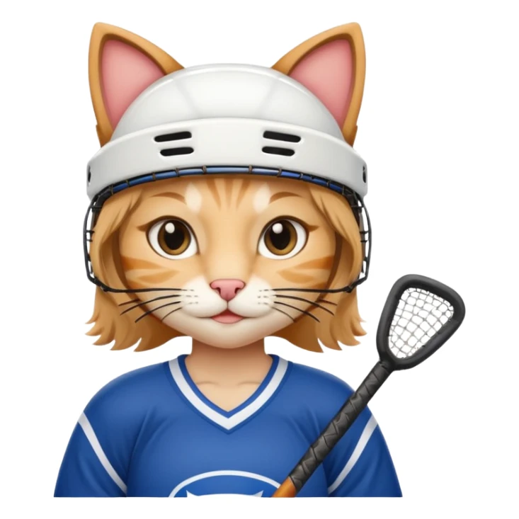 female cat hockey player with hockey stick sticker