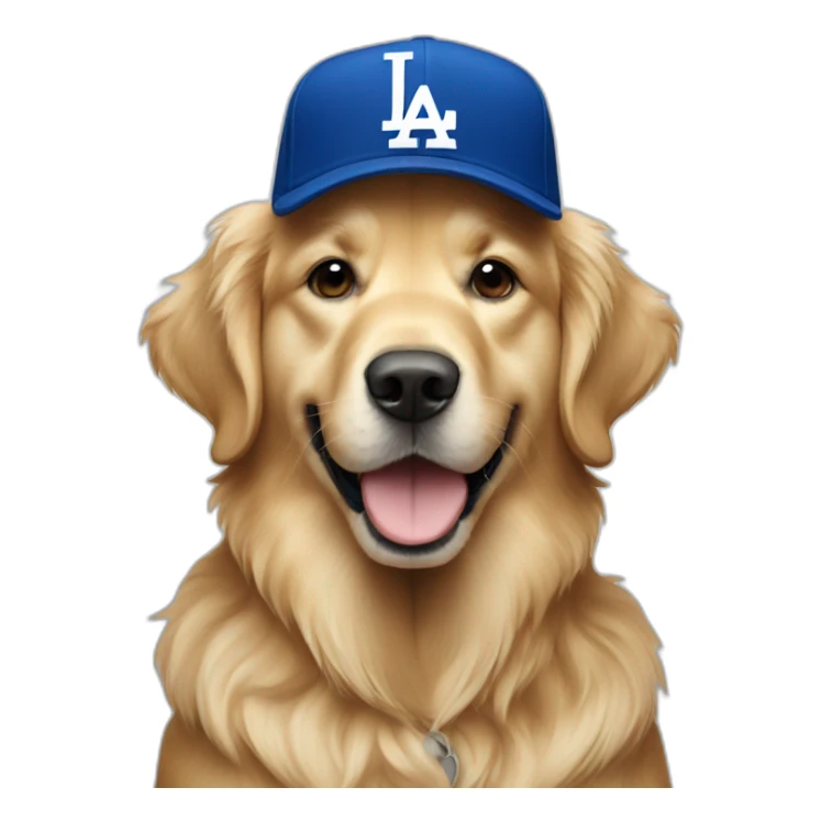 Golden retriever wearing dodgers hat sticker