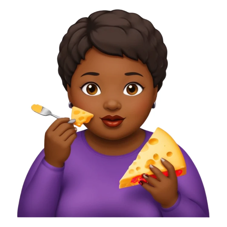 Fat black woman with short hair eating cheese sticker