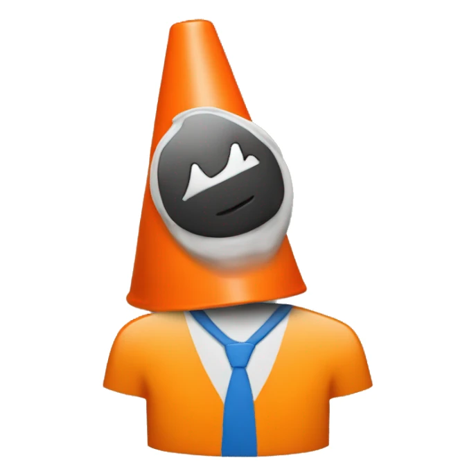 Orange traffic cone on a guy head who hide eyes sticker