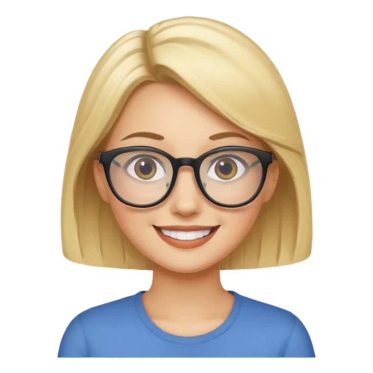female with fair complexion, blonde hair with eyeglasses sticker