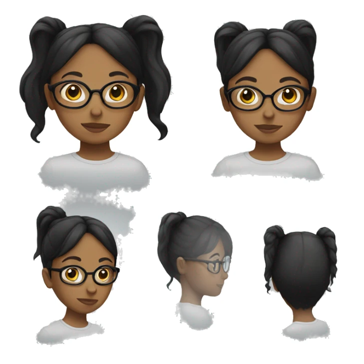 black hair girl with ponytail with glasses sticker