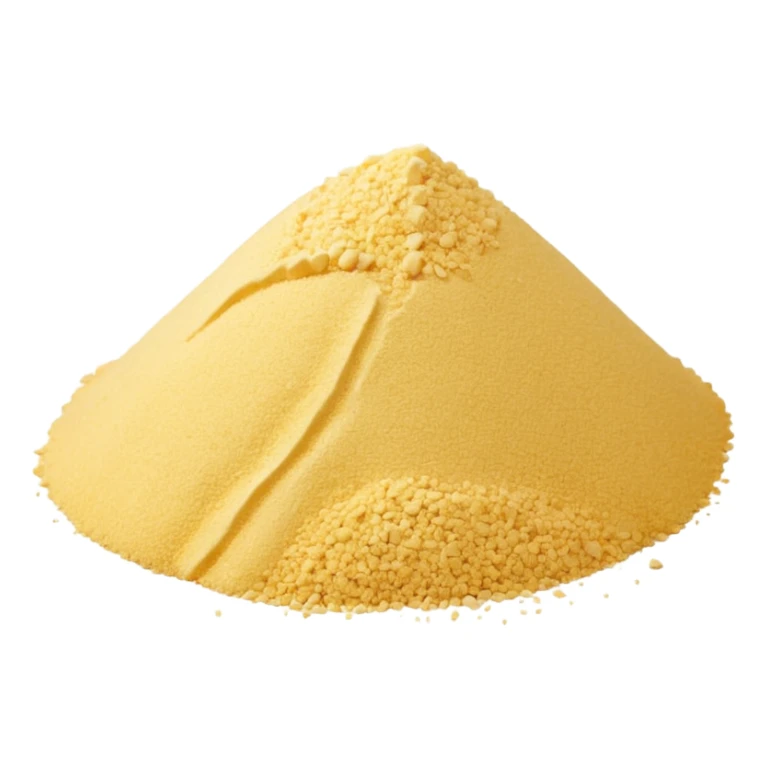 mound of dry semolina, pale yellow, fine sandy texture, dry matte, some scattered granules, soft and natural, clean 3D style, transparent background sticker