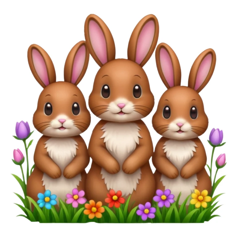 3 Bunny's standing in grass field with flowers happy looking foward sticker