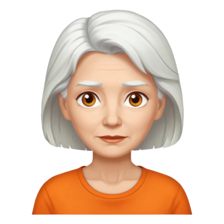 older white woman with white hair and orange shirt sticker