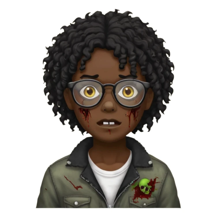 Faz uma zombie de cabelo preto cacheado e óculos de grau preto sticker