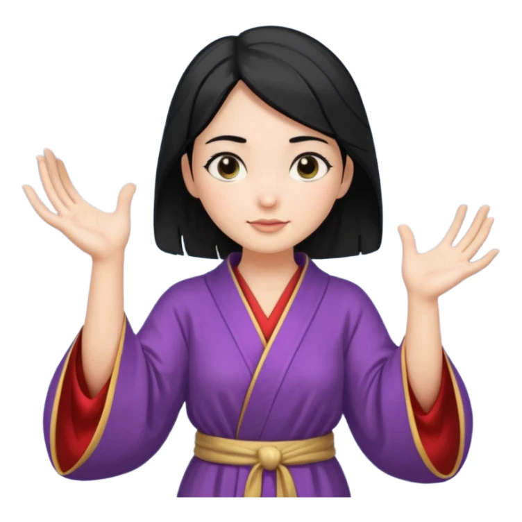 female wizard with black hair in a low bun with both hands palm up sticker