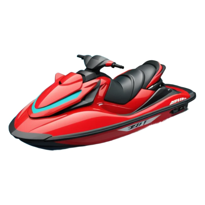 jet ski (red black and white all in the same amount. maybe a red a bit more dominant) on the sea. show the sea under the jet ski - blue with turquoise. no sky - white background instead. DO NOT REMOVE THE SEA AND THE WHITE WHEN FINALIZING!  NO ONE ON THE JET SKI  sticker