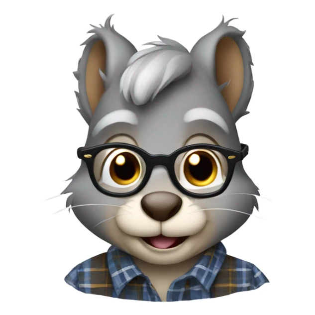 Squirrel with glasses and flannel shirt grey hair sticker