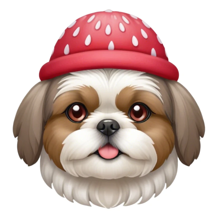 shihtzu grey and white with strawberry hat and brown eyes  sticker