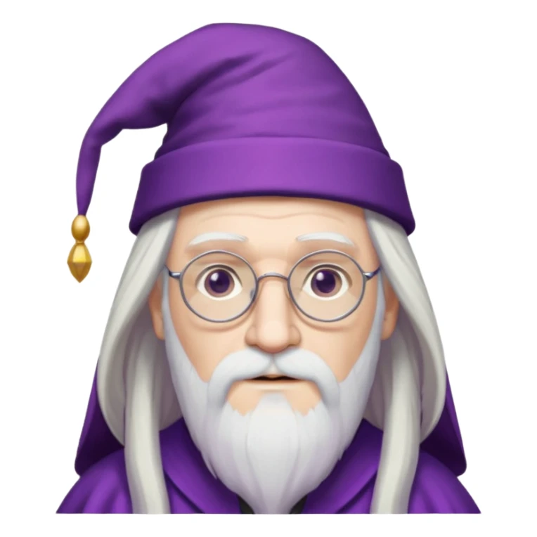 dumbledore, long white hair, wear purple magic hat, glasses sticker
