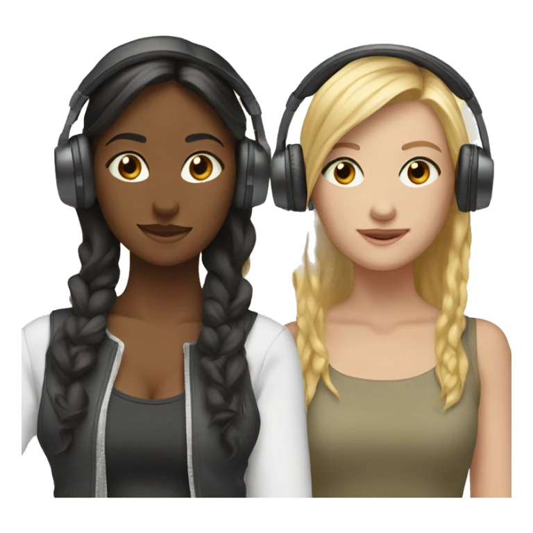 2 friends with headphones blonde and brunette    sticker