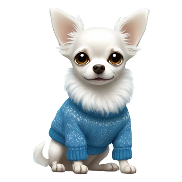 Cute white hairy Chihuahua with blue winter sweater sticker