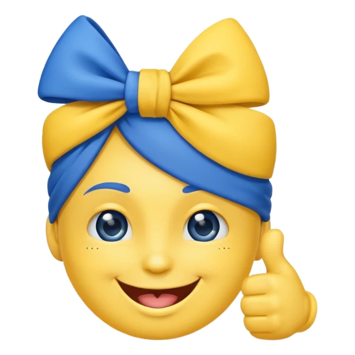 Happy face wink thumbs up with blue head bow sticker