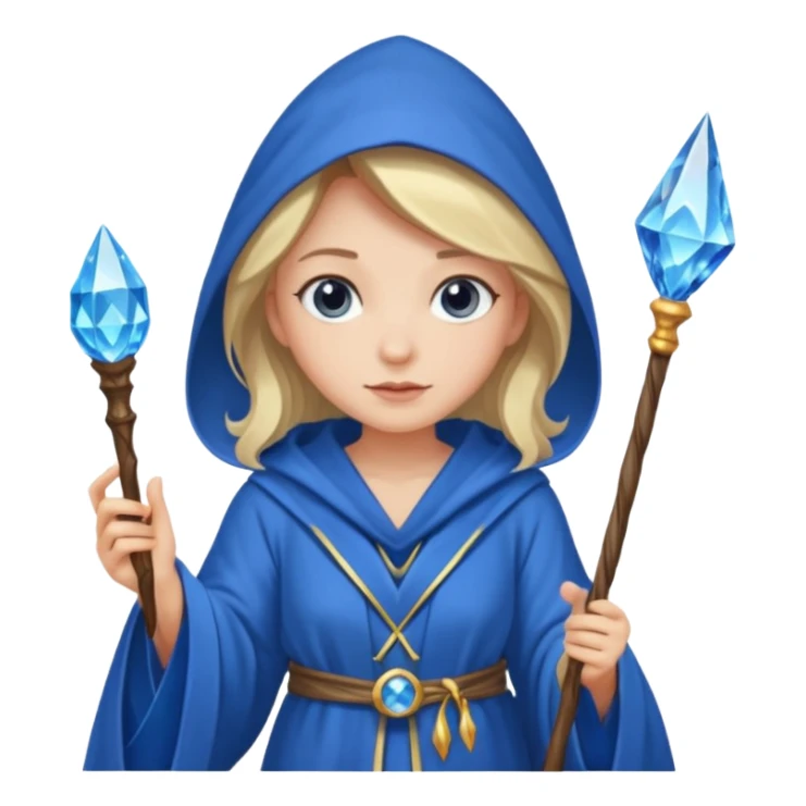 girl Wizard in blue robe with crystal-topped staff sticker