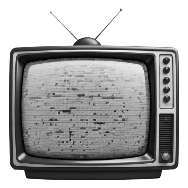 3D render of Static TV, digital glitch art aesthetic, data corruption visual, retro TV screen showing black and white noise, pixelated distortion, emoji style, isolated on white background --v 6.0. sticker