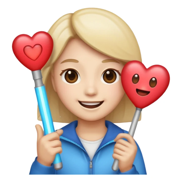 a fan emoji with heart eyes holding a K-pop light stick sticker