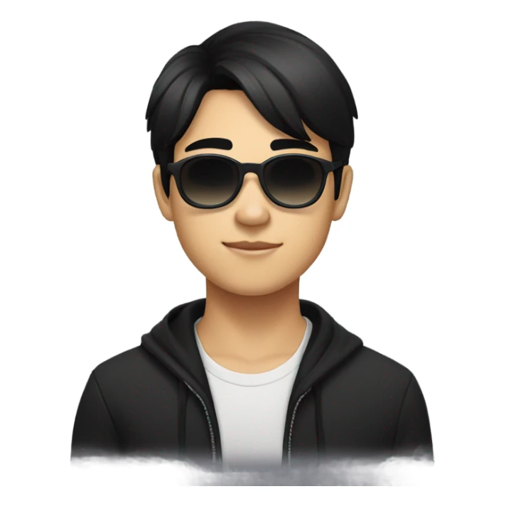 programmer, student, asian, black hair, black eyes, male, round face, black sunglasses sticker