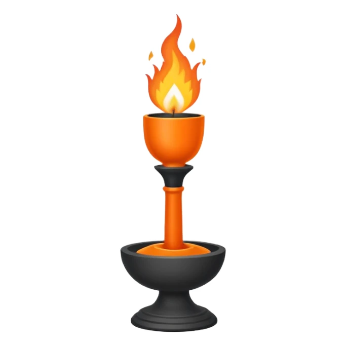 A minimalist ceremonial torch with a shallow black bowl on top holding bright flames. The bowl is supported by a tall, rectangular gray pedestal with clean, smooth surfaces and sharp edges. sticker