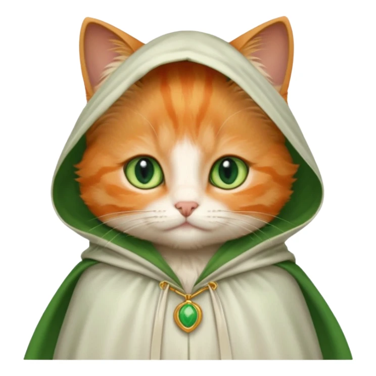 baby orange cat green eyes, in white cloak sticker