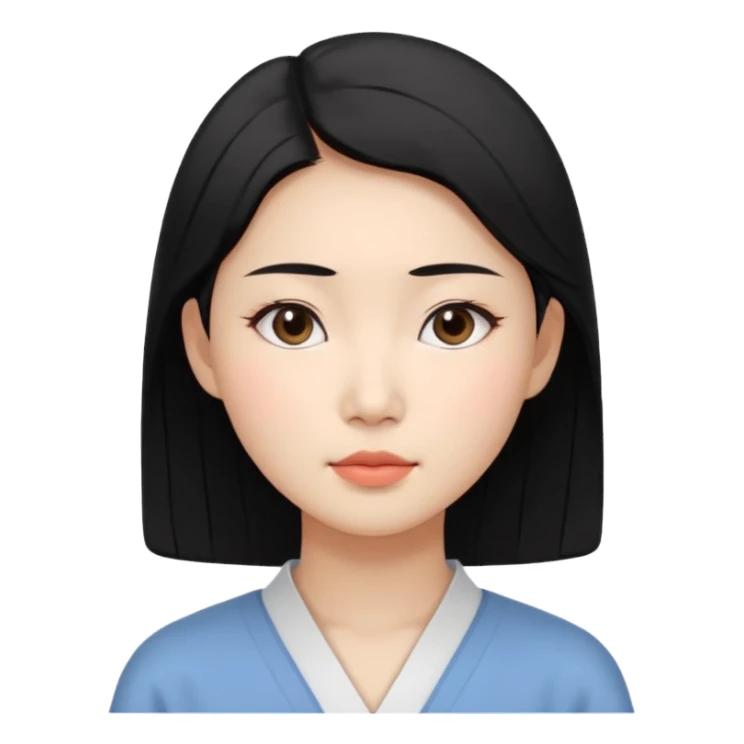 Korean woman, East Asian features,
female human avatar,
front face icon style,
large head, minimal neck,
neutral expression, calm mood,
simple black hair,
flat illustration style,
clean background sticker