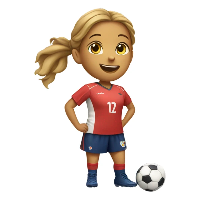 girl in soccer uniform eating  sticker