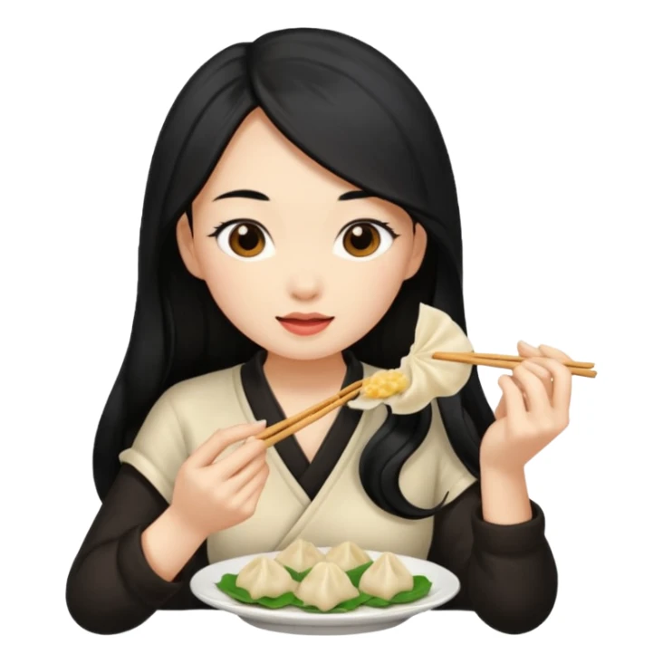 dumpling eat ginger woman long hair sticker