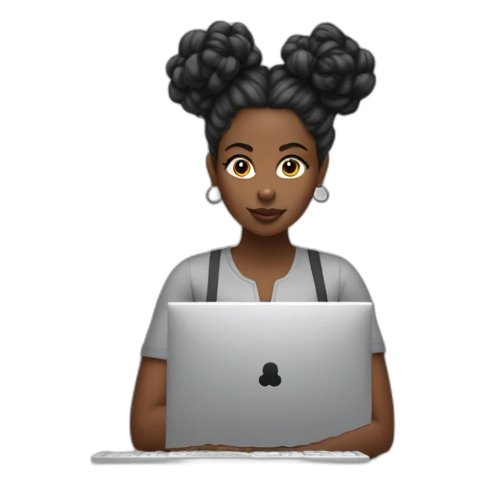 A black woman with space buns behind a computer screen, working in the field of technology sticker