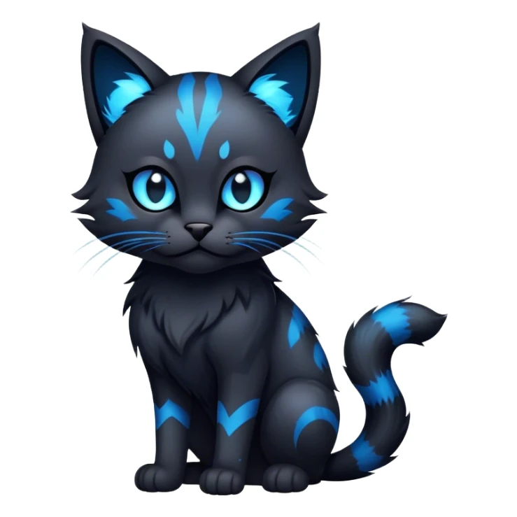 Cool cute edgy dark gloomy black abyssal Abyss-Night-Feline with glowing blue markings sticker