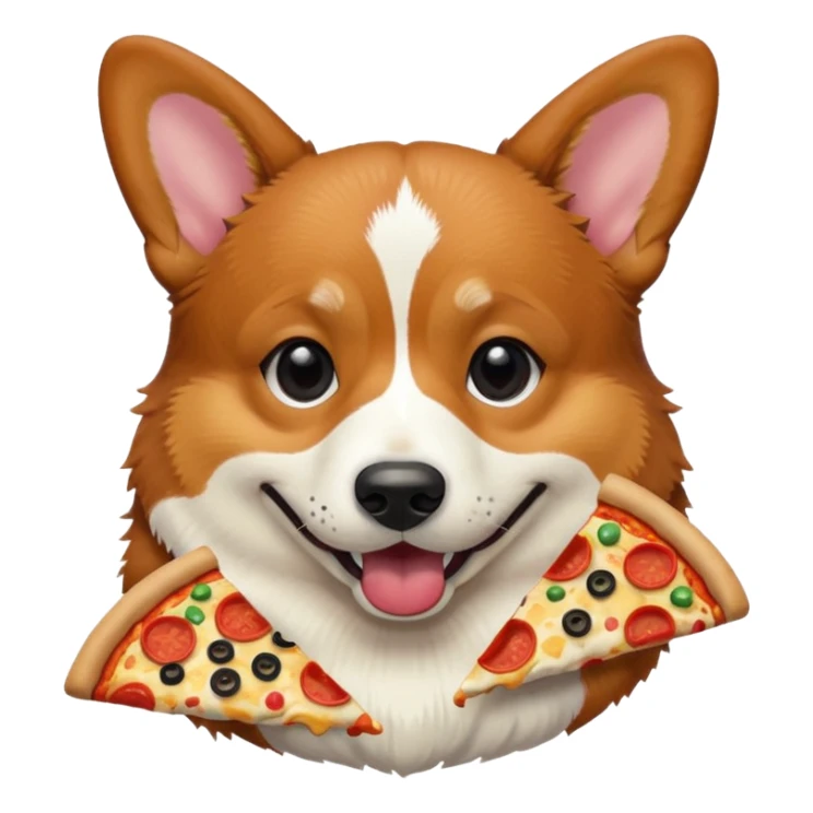 black tri-color corgi with pizza sticker