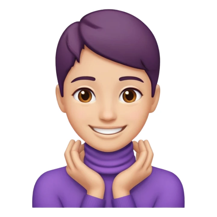 person with hands around their neck, smiling and face slightly purple sticker