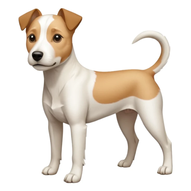 a full body facing front on of a buff white parson russell terrier looking dog the size of a kelpie with light brown long ears resting on its face and a light brown patch on one eye and a large snout. the rest of the dog is completely white.  sticker