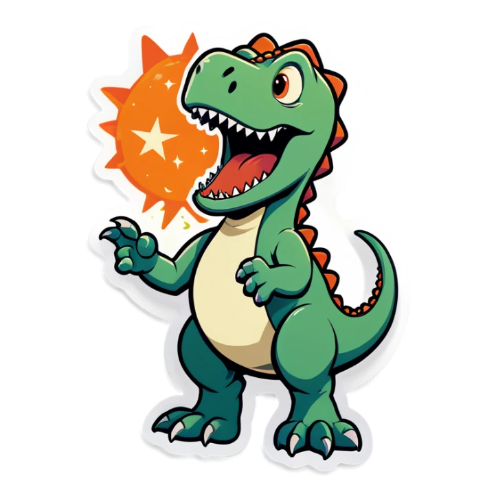 Dino saying Ruh roh as meteor comes sticker