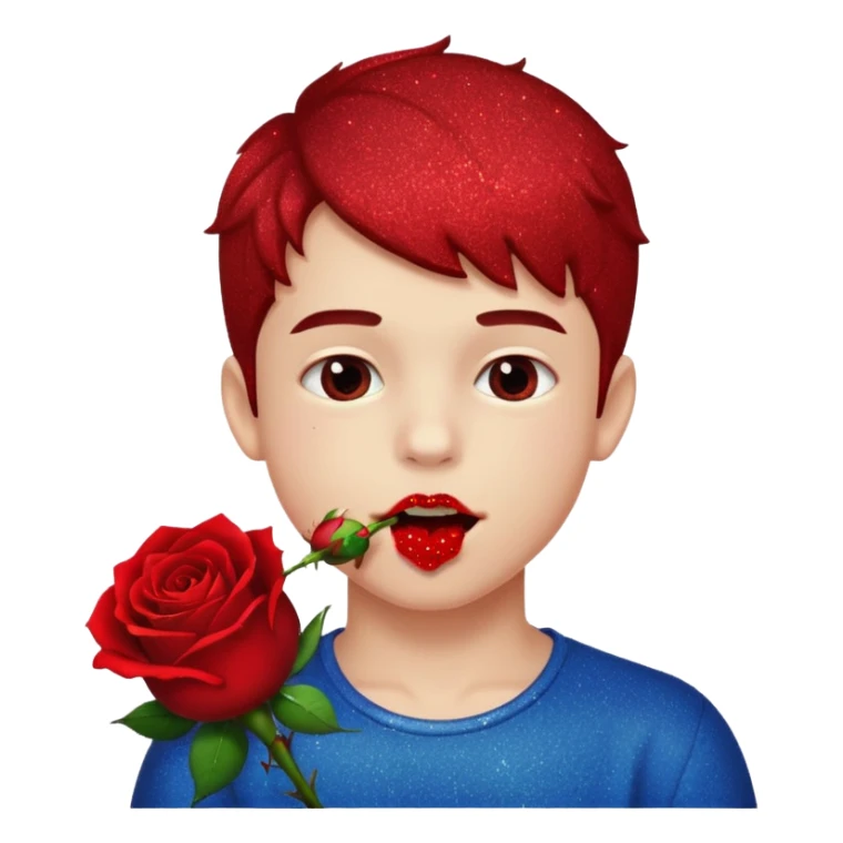 red glitter naughty-looking boy biting a rose in his mouth sticker