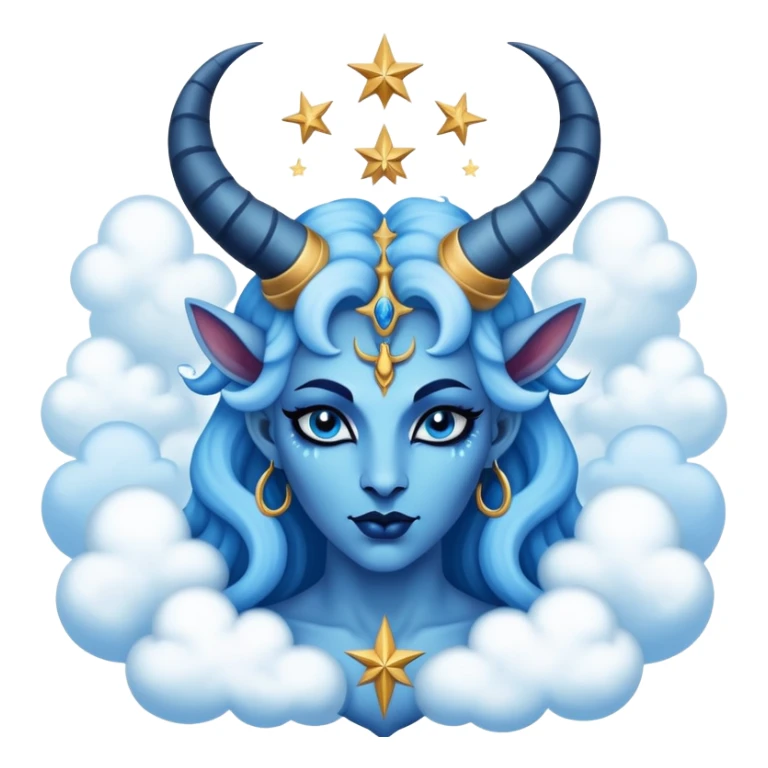 A blue sky queen feminine Baphomet surrounded by clouds and stars sticker