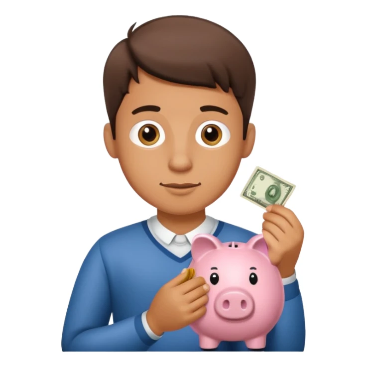 A young guy puts money in a piggy bank. sticker