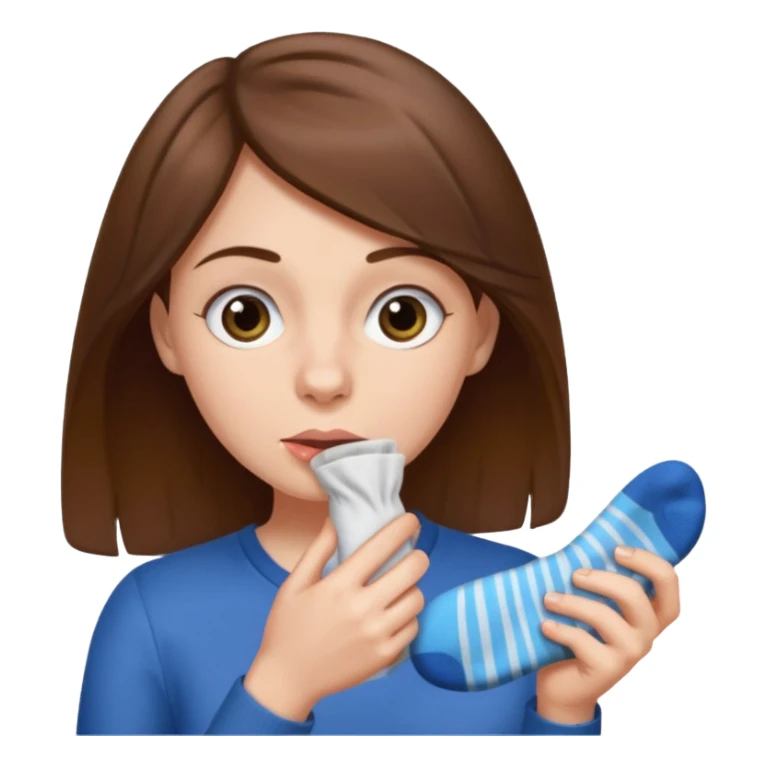 woman with stinky socks in her hands sniffing sticker
