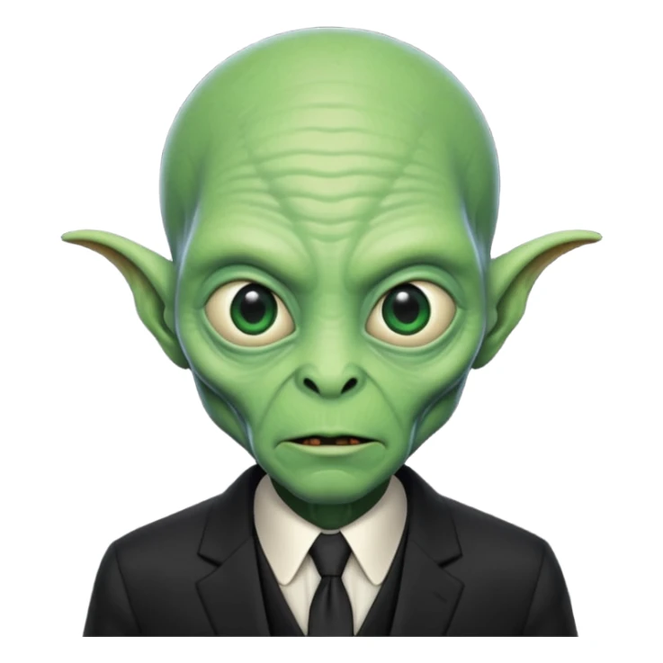 an old alien with black suit, green skin, neutral

 sticker