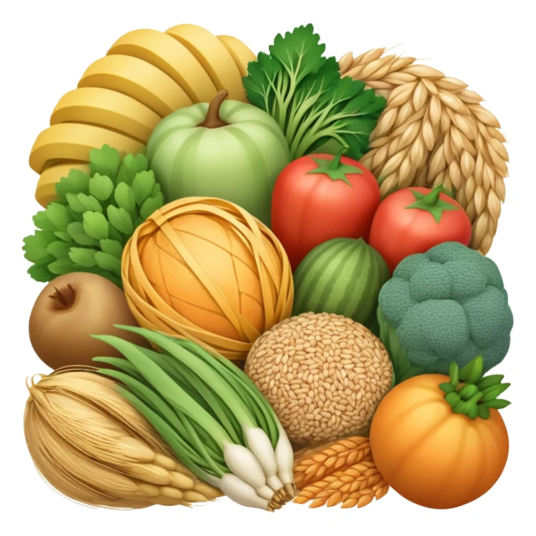 Close-up of a bundle of fiber strands intertwined with small vegetable, fruit, and grain icons, showing microscopic view of dietary fiber structure sticker