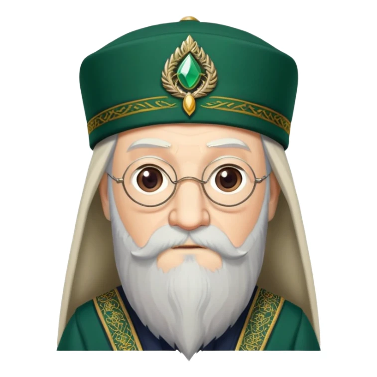 albus dumbledore long beard from harry potter with dark green turkish fez cap and decorative motifs, no gem sticker