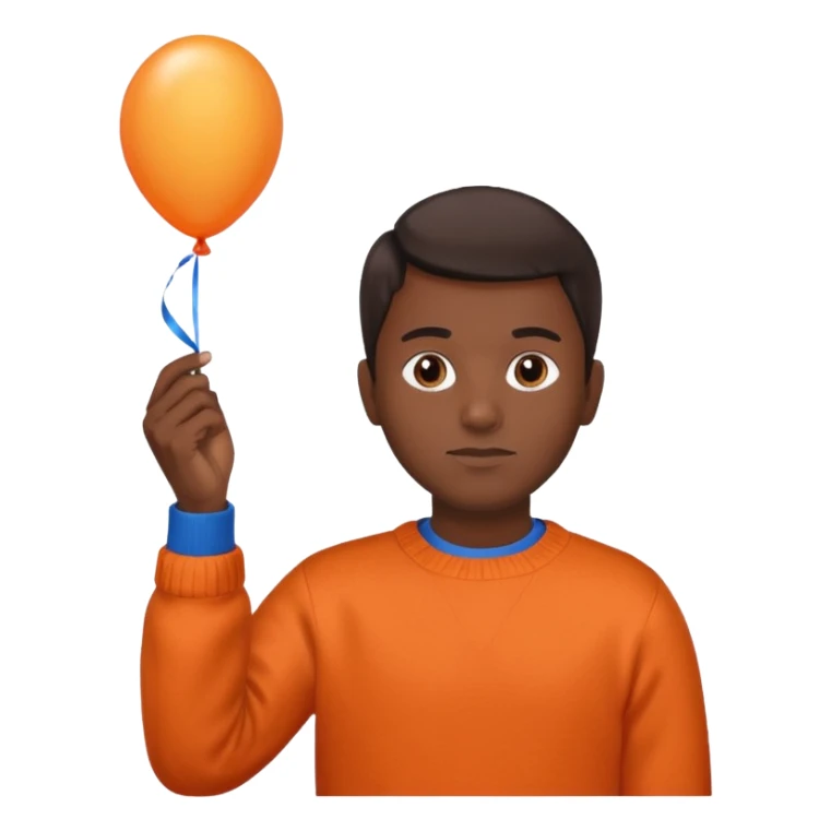 dark brown skin, orange sweater, hold blue balloon sticker