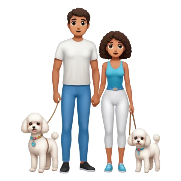 Tall man and tanned woman with a bichon sticker