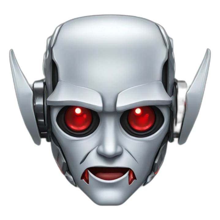 Cyber futuristic silver vampire robot face  red eyes, long ears and vampire fangs sticker