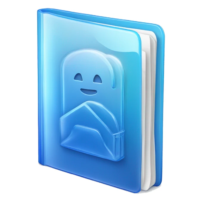 3d glass icon folder with documents in blue color, with ARCHV on the front sticker