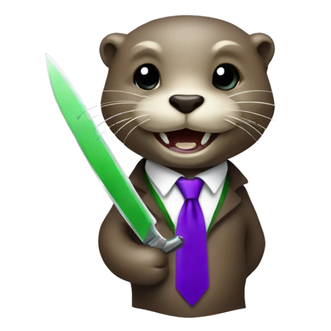 otter with a purple knife and a green tie sticker